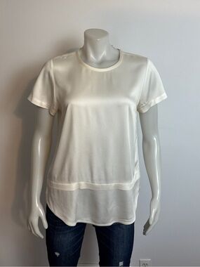 Kate Spade - Ivory Satiny short sleeve blouse with back keyhole. Size 10